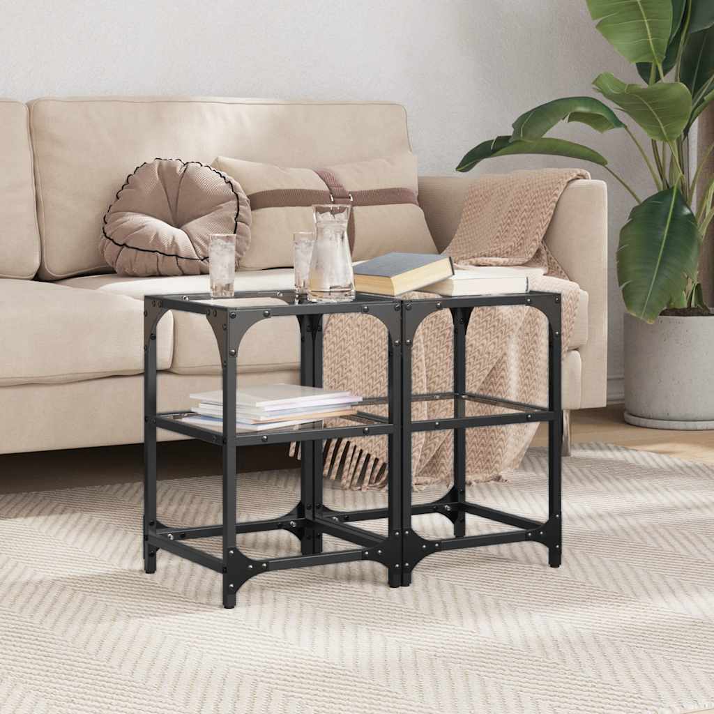 vidaXL Coffee Tables with Transparent Glass Top 2 pcs 30x30x45 cm Steel 1