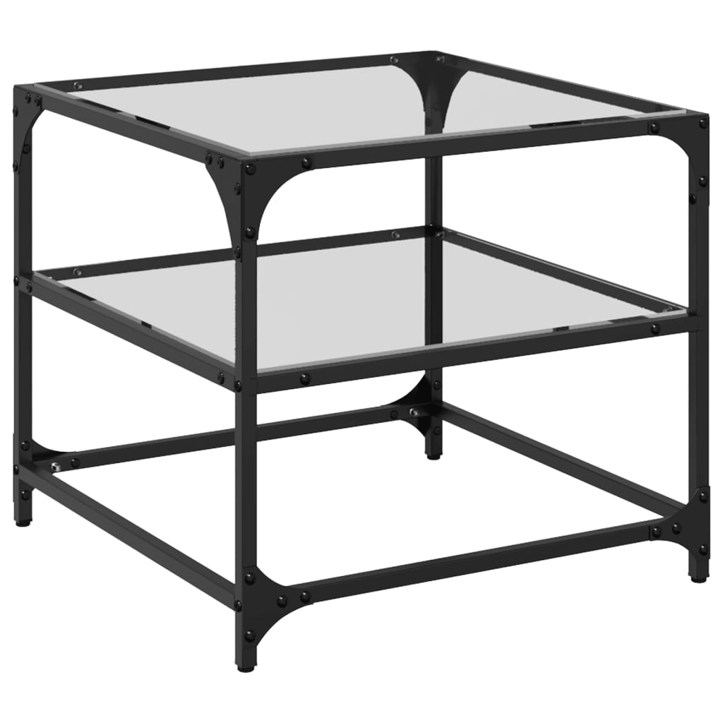 vidaXL Coffee Tables with Transparent Glass Top 2 pcs 50x50x45 cm Steel 4