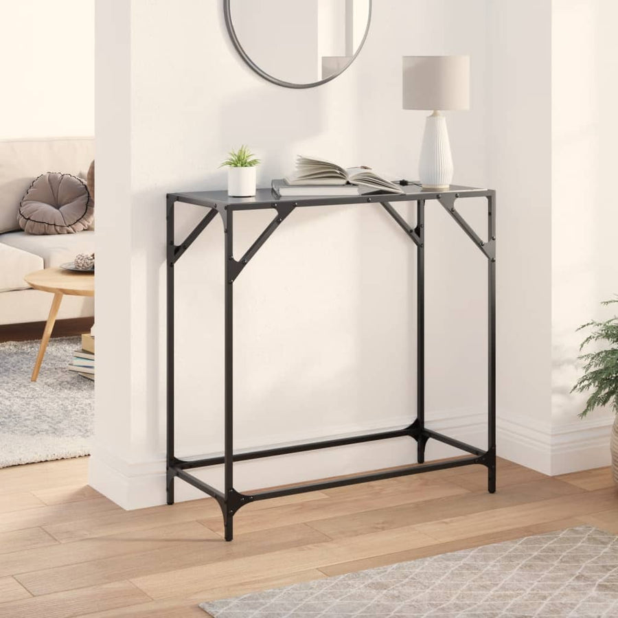Console Table with Glass Top Steel Black 80 x 35 x 81 cm