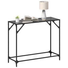 vidaXL Console Table with Black Glass Top 98x35x81 cm Steel 3