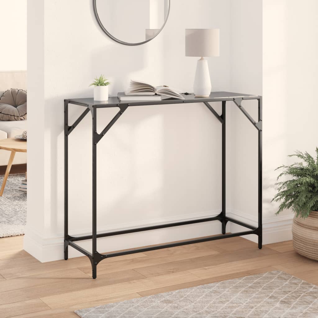 vidaXL Console Table with Black Glass Top 98x35x81 cm Steel 1