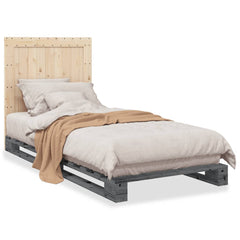 Bed Frame without Mattress Solid Wood Pine Grey 90 x 200 cm with plain headboard