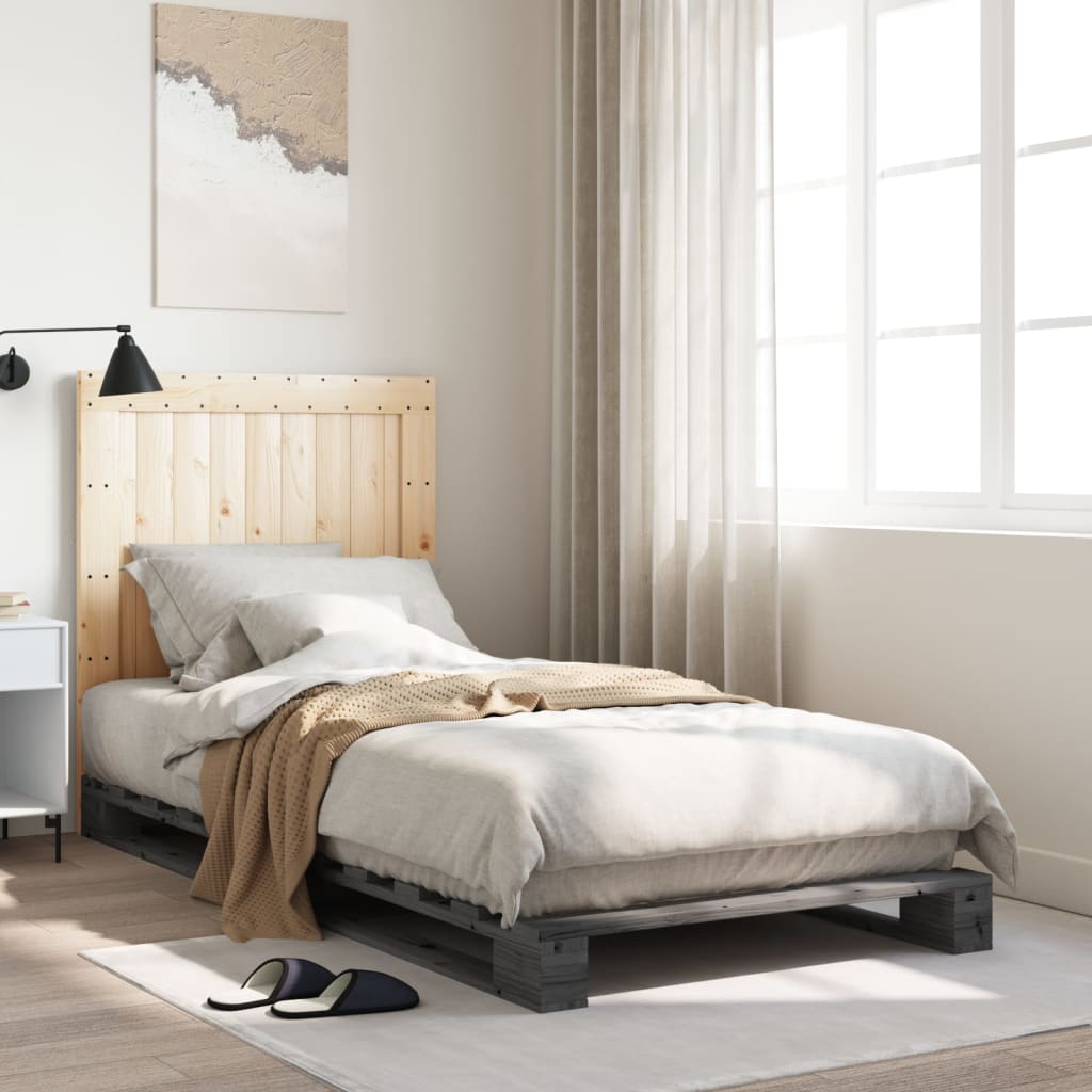Bed Frame without Mattress Solid Wood Pine Grey 90 x 200 cm with plain headboard