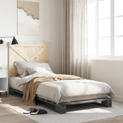 Bed Frame without Mattress Solid Wood Pine Grey 90 x 200 cm with cross headboard
