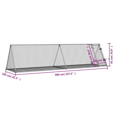 Rabbit Cage Silver 400x105x91 cm Galvanised Steel