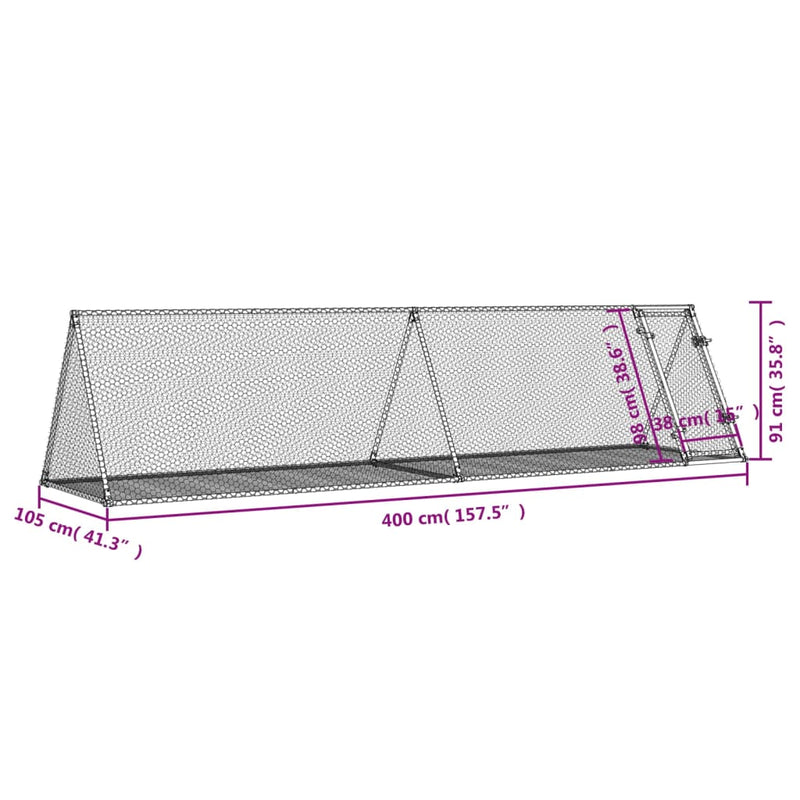 Rabbit Cage Silver 400x105x91 cm Galvanised Steel