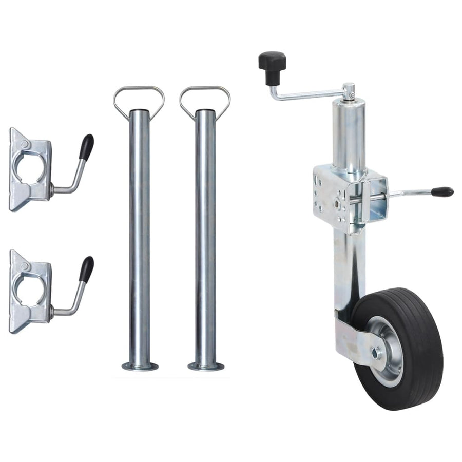 Trailer Jack Wheel 60 mm with 2 Support Tubes and 3 Split Clamps Jockey wheel + clamp