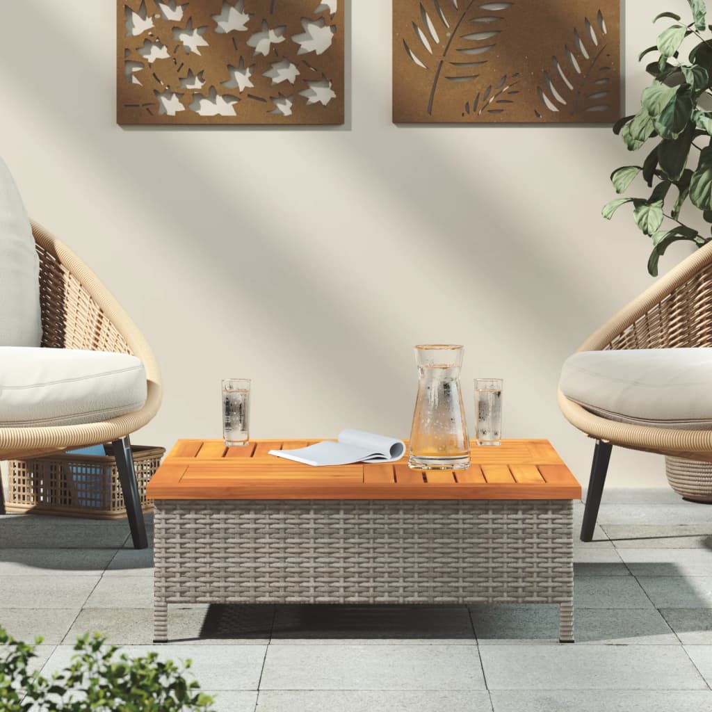 Garden Table 70x70x25 cm Rattan and Acacia Wood Grey
