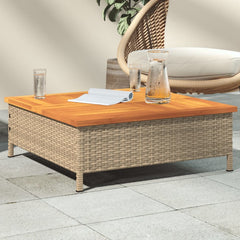 Garden Table 70x70x25 cm Rattan and Acacia Wood Beige