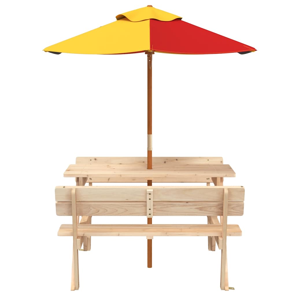 Picnic Table for 4 Kids with Umbrella Solid Wood Fir Brown and multicolour