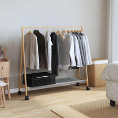 vidaXL Clothes Rack with Shelves and Wheels 106x34x106.5 cm Bamboo 2