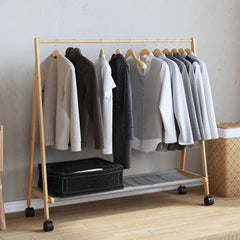 vidaXL Clothes Rack with Shelves and Wheels 106x34x106.5 cm Bamboo 3