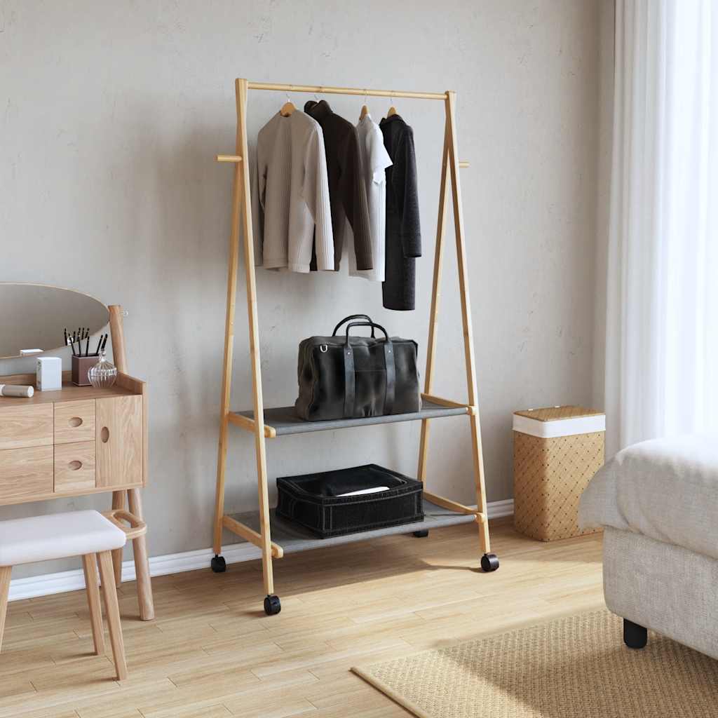 vidaXL Clothes Rack with Shelves and Wheels 96x45.5x155.5 cm Bamboo 2