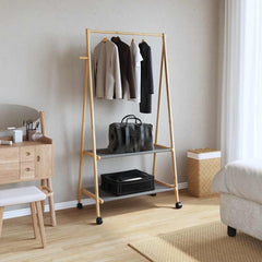 vidaXL Clothes Rack with Shelves and Wheels 96x45.5x155.5 cm Bamboo 2