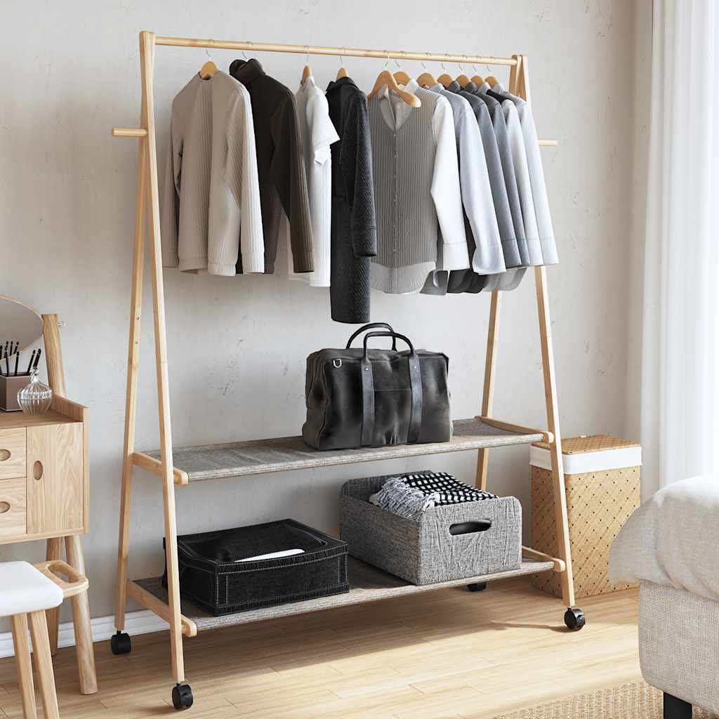 vidaXL Clothes Rack with Shelves and Wheels 132x45.5x155.5 cm Bamboo 3