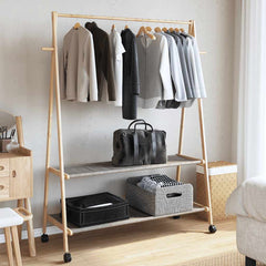 vidaXL Clothes Rack with Shelves and Wheels 132x45.5x155.5 cm Bamboo 3