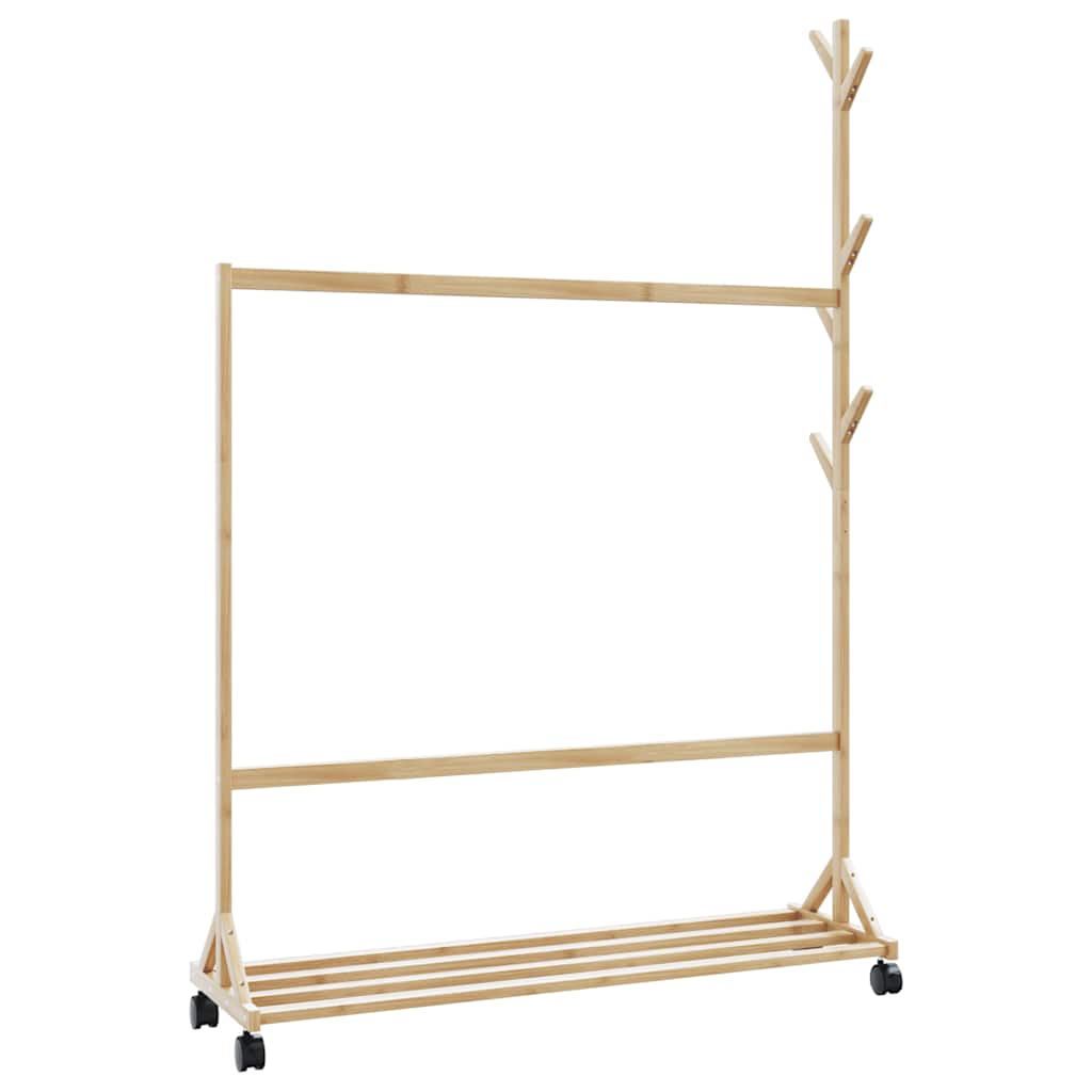 vidaXL Clothes Rack with Hooks and Wheels 100x35x157 cm Bamboo 6