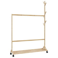 vidaXL Clothes Rack with Hooks and Wheels 100x35x157 cm Bamboo 6