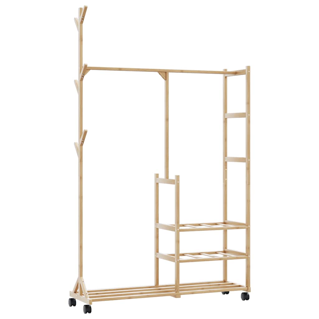 vidaXL Clothes Rack with Shelves and Wheels 100x38x175,5 cm Bamboo 2