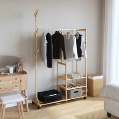 vidaXL Clothes Rack with Shelves and Wheels 100x38x175,5 cm Bamboo 1