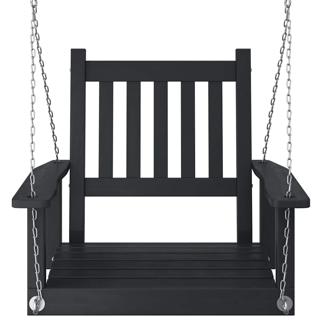 Garden Swing Chair with Metal Chains Solid Wood Fir Black 73.5 x 65 x 63 cm