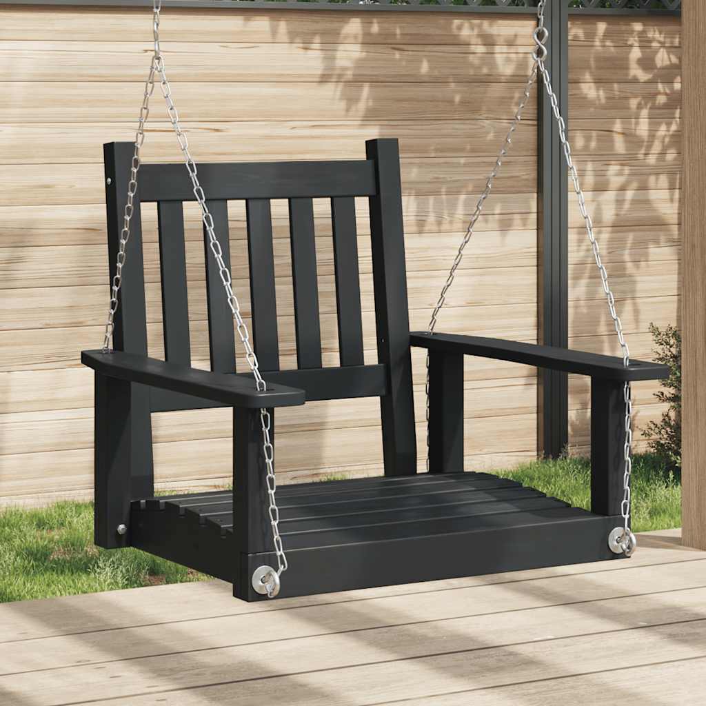 Garden Swing Chair with Metal Chains Solid Wood Fir Black 73.5 x 65 x 63 cm