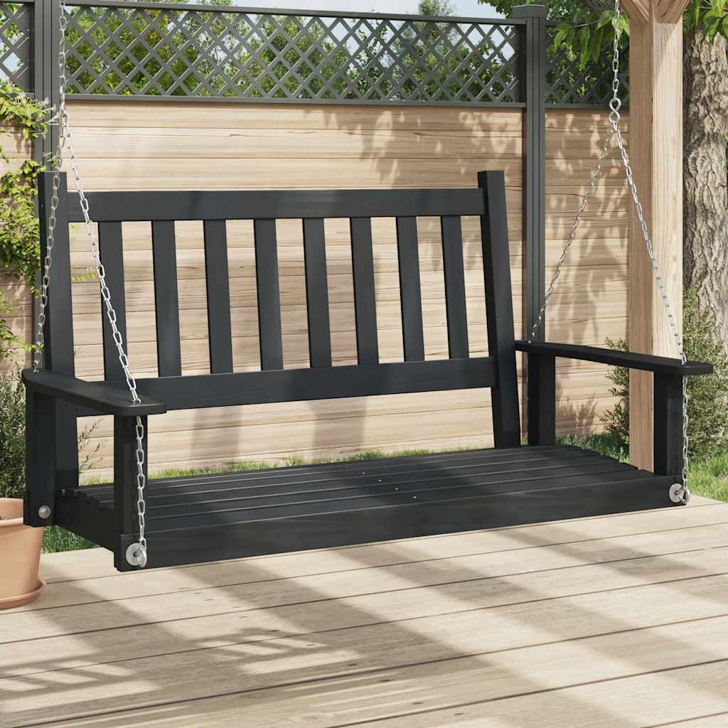 Garden Swing Chair with Metal Chains Solid Wood Fir Black 115 x 65 x 63 cm