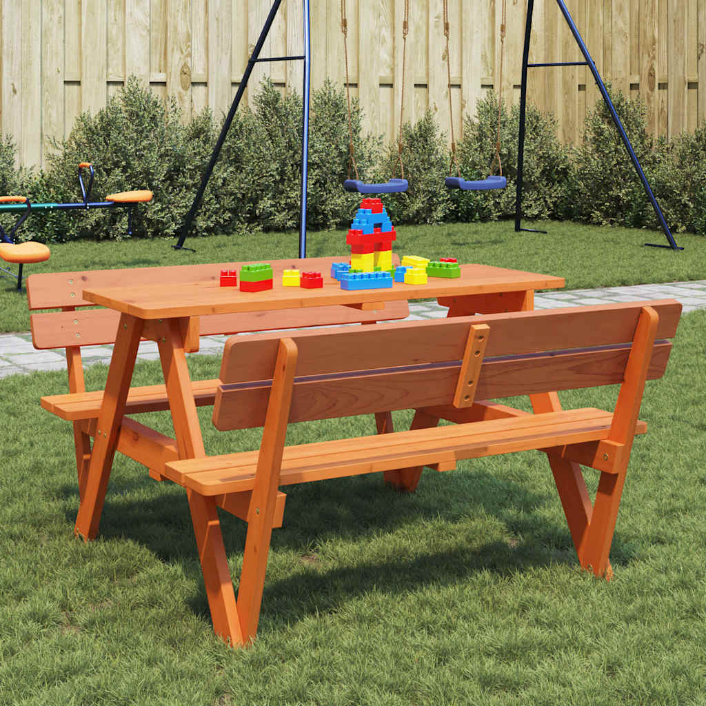 Picnic Table for 4 Kids with Umbrella Solid Wood Fir Dark brown