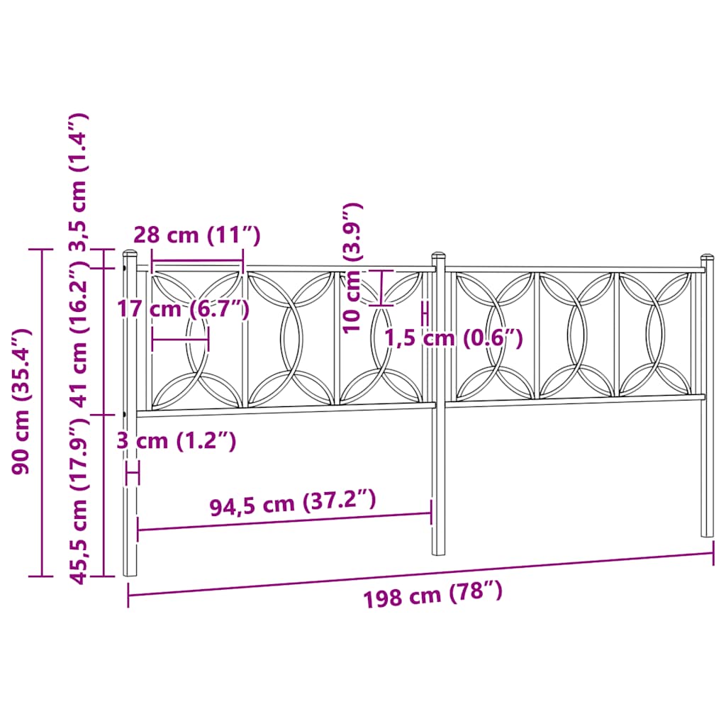vidaXL Metal Replace Headboard Black 193 cm 6