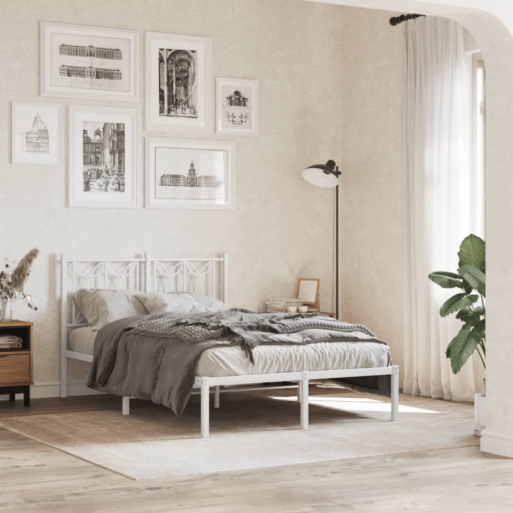 Metal Bed Frame without Mattress with Headboard White 120 cm 190 cm