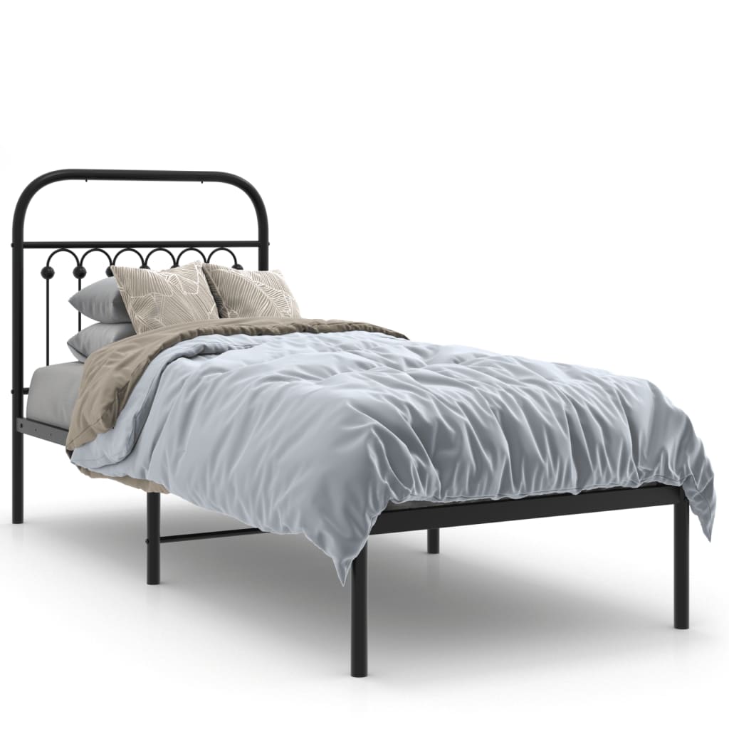 vidaXL Metal Bed Frame without Mattress with Headboard Black 80x200cm 2