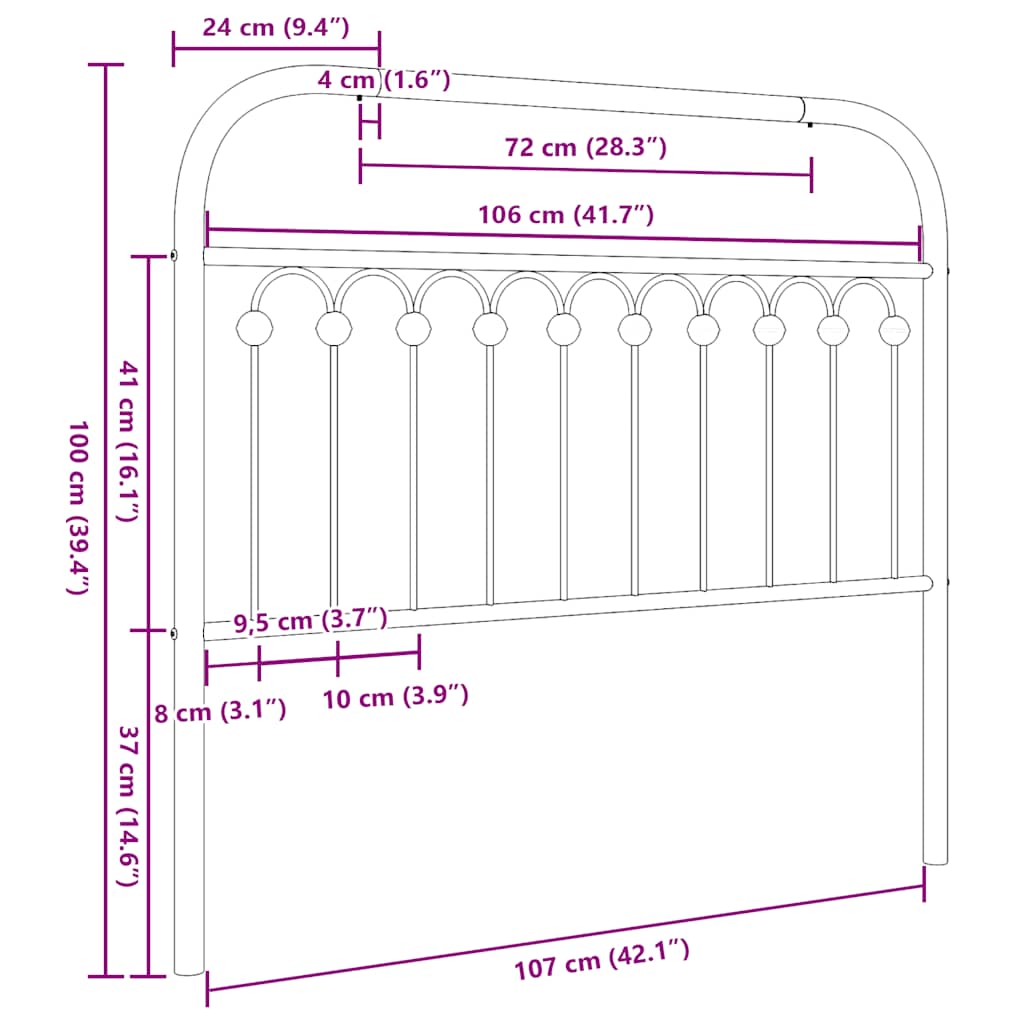 vidaXL Metal Replace Headboard Black 107 cm 6