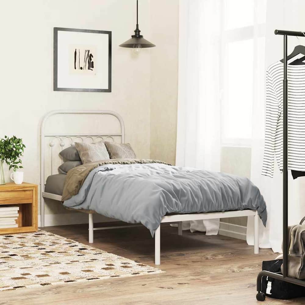Metal Bed Frame without Mattress with Headboard White 75 cm 190 cm