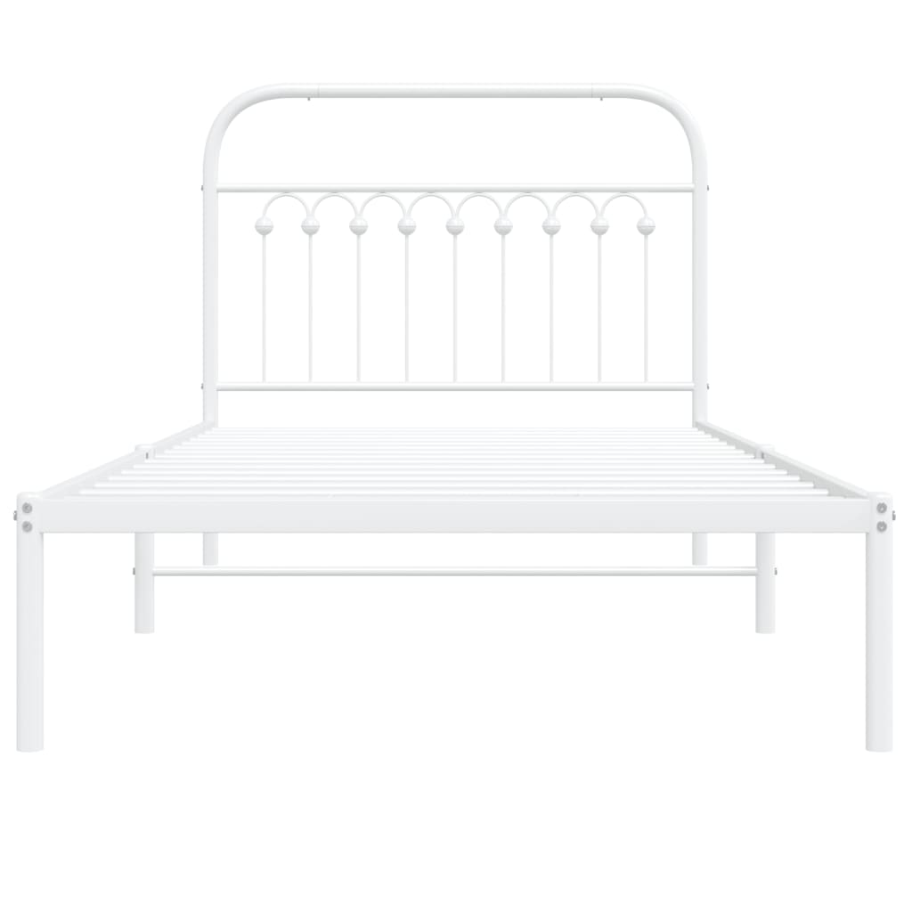 vidaXL Metal Bed Frame without Mattress with Headboard White 100x190cm 4