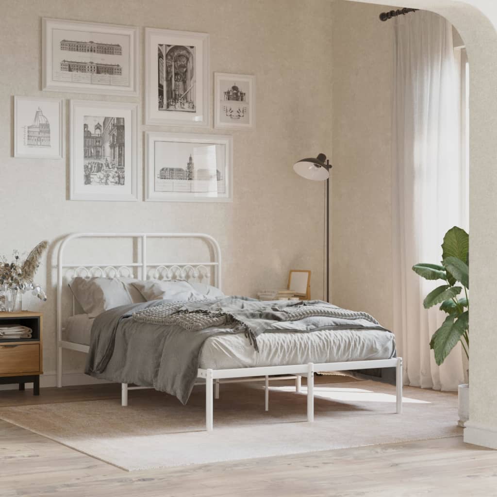 Metal Bed Frame without Mattress with Headboard White 120 cm 190 cm