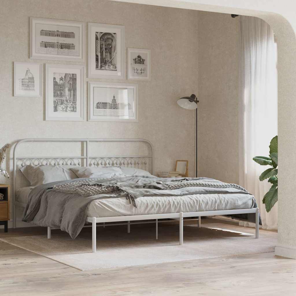 Metal Bed Frame without Mattress with Headboard White 183 cm 203 cm