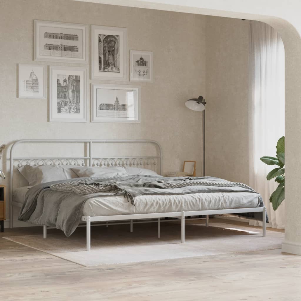 Metal Bed Frame without Mattress with Headboard White 193 cm 203 cm