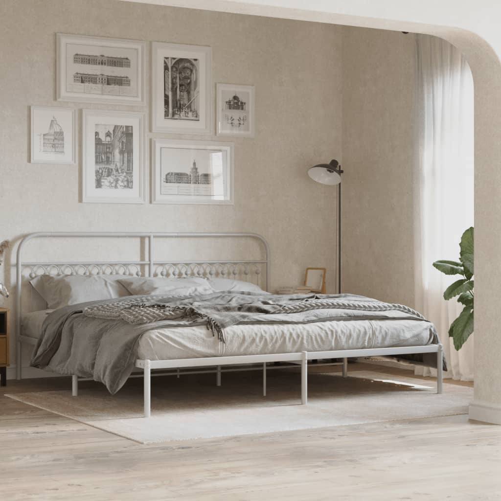 Metal Bed Frame without Mattress with Headboard White 200 cm 200 cm