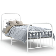 vidaXL Metal Bed Frame without Mattress with Footboard White 75x190cm 2