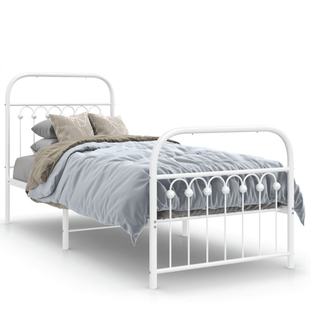 Metal Bed Frame without Mattress with Footboard with Headboard & Footboard White 75 cm 190 cm