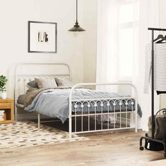 Metal Bed Frame without Mattress with Footboard with Headboard & Footboard White 107 cm 203 cm