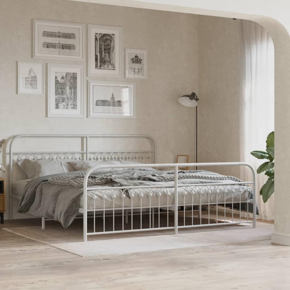 Metal Bed Frame without Mattress with Footboard with Headboard & Footboard White 193 cm 203 cm