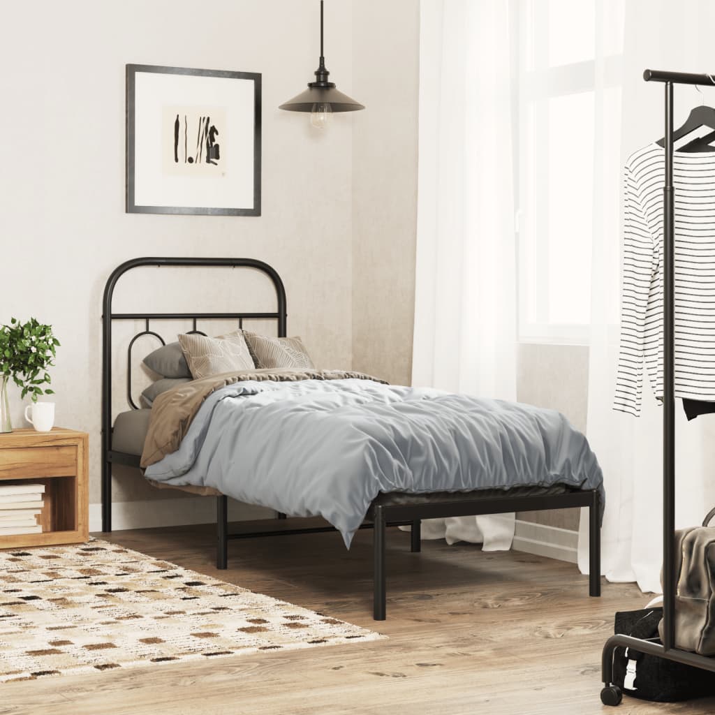 Metal Bed Frame without Mattress with Headboard Black 75 cm 190 cm