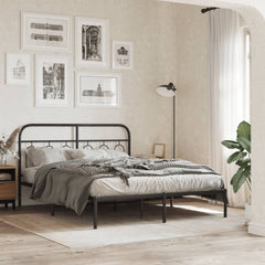 Metal Bed Frame without Mattress with Headboard Black 140 cm 190 cm