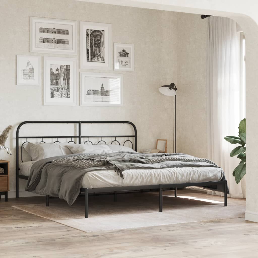 Metal Bed Frame without Mattress with Headboard Black 183 cm 213 cm