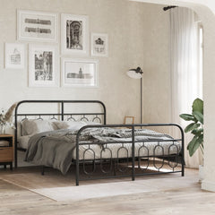 Metal Bed Frame without Mattress with Footboard with Headboard & Footboard Black 140 cm 190 cm