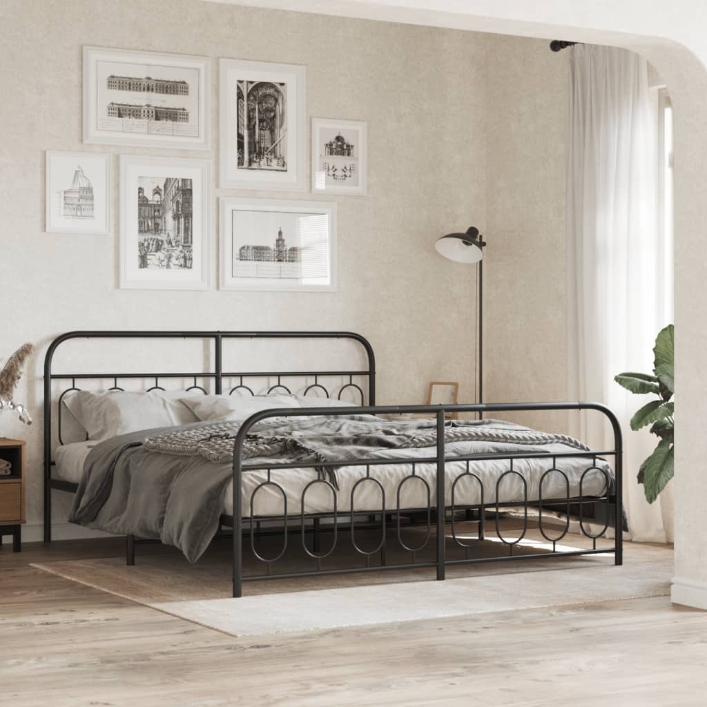 Metal Bed Frame without Mattress with Footboard with Headboard & Footboard Black 193 cm 203 cm