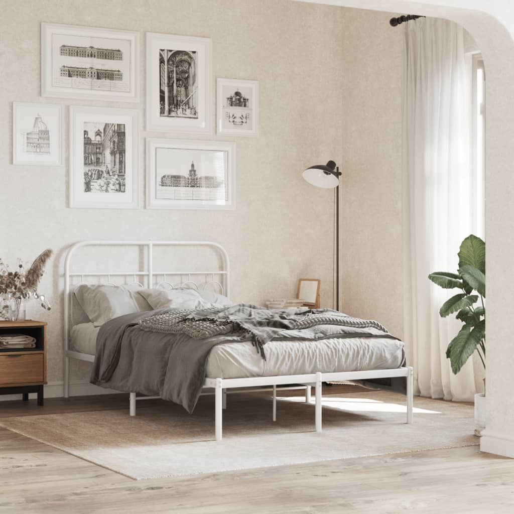 vidaXL Metal Bed Frame without Mattress With headboard White