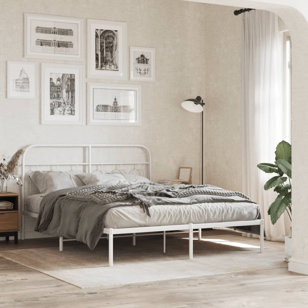 vidaXL Metal Bed Frame without Mattress With headboard White