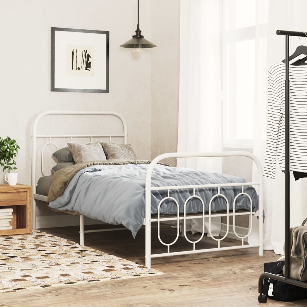 vidaXL Metal Bed Frame without Mattress with Footboard With headboard & footboard White